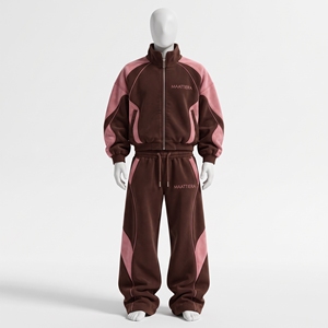 <b>Women's</b> Chocolate <b>Brown</b> Pink Two-Piece Solid Tracksuit Set with Zip <b>Jacket</b> Hoodie Belt Loose Jogger Pants-Wholesale Supplier - Product Image 3