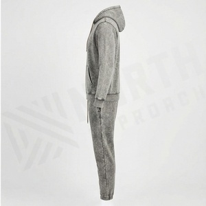 New Acid Wash Winter <b>Tracksuit</b> Polyester Heavyweight Solid Customized Color Washable For Men Gym Workout Activewear Suit - Product Image 3