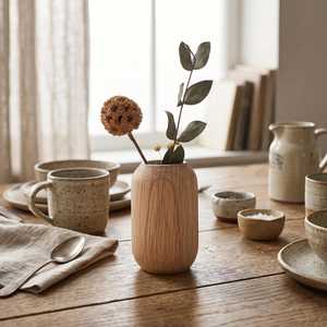 Jarrón de flores de madera de estilo nórdico personalizable para decoración minimalista del hogar con diseño simple y acabado natural suave. - Product Image 1