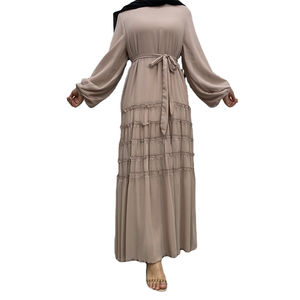 Vestido Abaya de Verano de Chifón de Doble Capa con Mangas Abullonadas, Elegante y de Calidad Premium OEM, Estilo Turco, Sólido y Sencillo para Mujer - Product Image 1