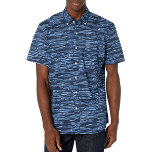 Chemise décontractée à manches courtes pour homme, bleu, imprimé rayé, tissu popeline, col rabattu, vêtements d'été - Product Image 3