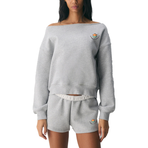 Sweat-shirt Premium Femme Décontracté à Épaules Dénudées avec Logo Personnalisé, en Mélange de Coton Tricoté, Manches Longues, pour le Printemps, Style Athleisure - Product Image 1