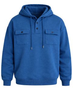 Sudadera con Capucha Azul Rey para Hombre, con Cierre de Botones, Bolsillos Dobles en el Pecho, Estilo Casual Urbano, Fabricante Personalizado - Product Image 1