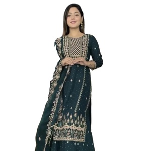 Nouveau designer vêtements de soirée les plus vendus Top Palazzo et Dupatta Set Sharara Costumes avec broderie disponibles pour l'exportation - Product Image 1