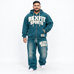 Ensemble de survêtement unisexe en polaire lavée avec strass, veste zippée intégrale et pantalon de survêtement décontracté, motif graphique personnalisé, streetwear hiver - Product Image 2