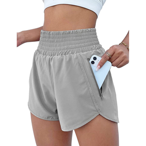 FASMIC Women's High Waist Sporty Sport <b>Shorts</b> <b>Zip</b> <b>Pocket</b> Quick Dry Breathable Lightweight Gray Fitness Running 100% Polyester - Product Image 1