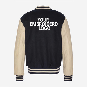 New Letterman Women's Varsity <b>Jacket</b> Black Beige Contrast Color Full Sleeve Turn-down Collar Autumn Wear - Product Image 5