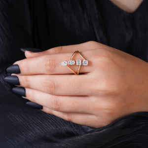 14KT Yellow Gold Multi Shape Lab Grown Diamond Ring Women Luxury Emerald Oval Pear and Round Cut 4 Stone Jewelry <b>Gift</b> 1.53g - Product Image 2