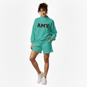 Ensemble personnalisé pour femme, col montant et short, 100% coton, matière douce et confortable, impression de logo personnalisée - Product Image 2