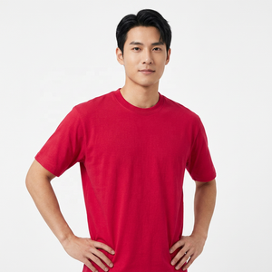 Camiseta de Manga Corta para Hombre, Cuello Redondo, Color Rojo, Corte Regular, Color Sólido, Algodón Jersey, Estilo Casual - Product Image 6