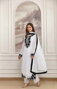 TENNECY Designer Heavy Faux Georgette <b>Top</b> Plazzo Dupatta Set <b>Wedding</b> Party Wear Heavy Embroidery Stretchable Reversible - Product Image 5