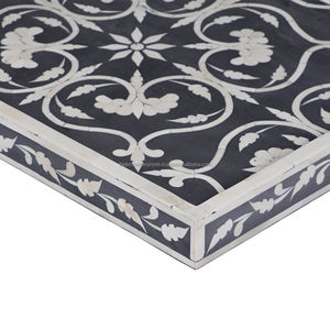 Elegante bandeja de servicio con incrustaciones de madera y hueso de MDF con patrón floral hecho a mano, bandejas de hueso indio de tamaño personalizable - Product Image 2
