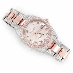 Luxury Iced Out Moissanite Watch Rose Gold <b>Automatic</b> Mechanical Diamond Bust Down Two Tone Hip Hop Wristwatch - Product Image 4