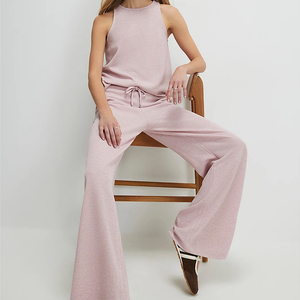 OEM ODM Service Acceptable Sleeveless <b>Women</b> Loungewear Sets Reasonable Price Vest Loose Fit Wide Leg Pants Lounge Set Ladies - Product Image 5