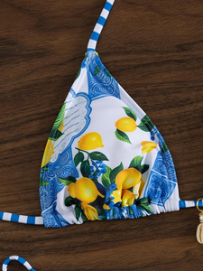 Women's <b>Bikini</b> Sets Sexy Sublimated Design Two Piece Swimsuit V Neck Halter Back Self Tie Low Rise Bottom - Product Image 5