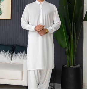 Ensemble de costume Shalwar Kameez pour homme, 2 pièces, en coton blanc de bonne qualité, pour fêtes et mariages, tenue islamique respirante. - Product Image 6