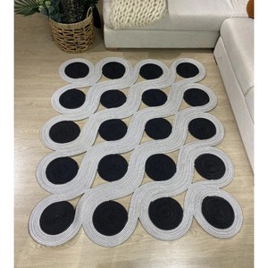 Modern Geometric Jute Area Rug Rectangle Flat Weave Non Slip Living Room Floor Mat Handcrafted Black White Pattern - Product Image 6