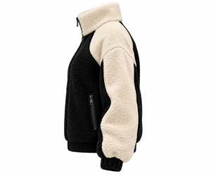 Chaqueta de forro polar Sherpa con cremallera y bloques de color para mujer, cuello alto, manga raglán de dos tonos, abrigo Teddy de invierno, OEM, ¡la más vendida! - Product Image 4