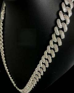 Bracelet Tennis en Argent Sterling 925 Plaqué Or Blanc, Chaîne Maille Cubaine Miami 18mm, Sertie de Diamants Moissanite VVS, pour Soirée, 18"-24" - Product Image 5