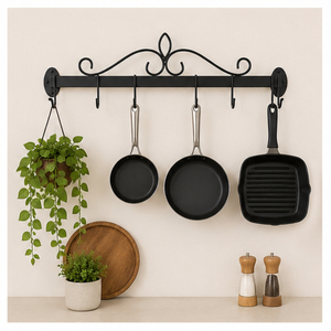 Iron Wall Mounted Pot and Pan Rack with 10 Durable S-<b>Hooks</b> Space-Saving Matte <b>Black</b> Kitchen Utensil Organizer for Cookware - Product Image 4