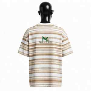 NEXTEX Unisex Beige <b>Stripe</b> <b>T</b> <b>Shirt</b> White Soft Cotton Jersey Crew Neck Casual Tee <b>Shirt</b> - Product Image 2