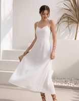 Robe longue en lin blanc pour femme, dos nu, à lacets, sans manches, coupe trapèze, pour l'été, les vacances et les loisirs, couleur unie, naturelle, douce, lavable