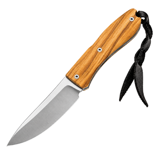 Cuchillos Plegables con Mango de Madera Marrón Claro Natural, Hoja Plateada, Funda de Cuero Negra y Correa para la Muñeca, para Campismo y Uso Diario al Aire Libre - Product Image 1