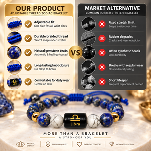 Pulsera de Grado Premium del Zodiaco Libra, Cuentas de Lapislázuli Azul de 8mm y Mármol Blanco con Dije de Piedra Negra, Joyería Hecha a Mano con Grabado Láser - Product Image 6