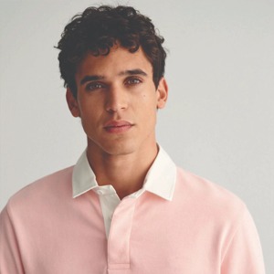 Polo de punto rosa de manga larga para hombre, corte regular, color sólido, transpirable, de algodón, diseño casual. - Product Image 6