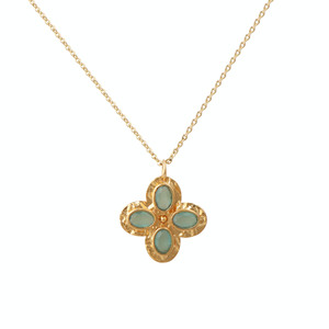 Collar con Colgante de Calcedonia Acuática con Diseño Floral, Gema Ovalada Facetada de 3x5 mm, Cadena Ajustable - Product Image 1