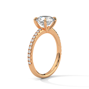Solitaire Round Cut Lab Grown Diamond <b>Ring</b> GRA Certified Engagement <b>Ring</b> <b>Crafted</b> From 14k Rose Gold <b>Ring</b> With Paved Diamond Band - Product Image 2