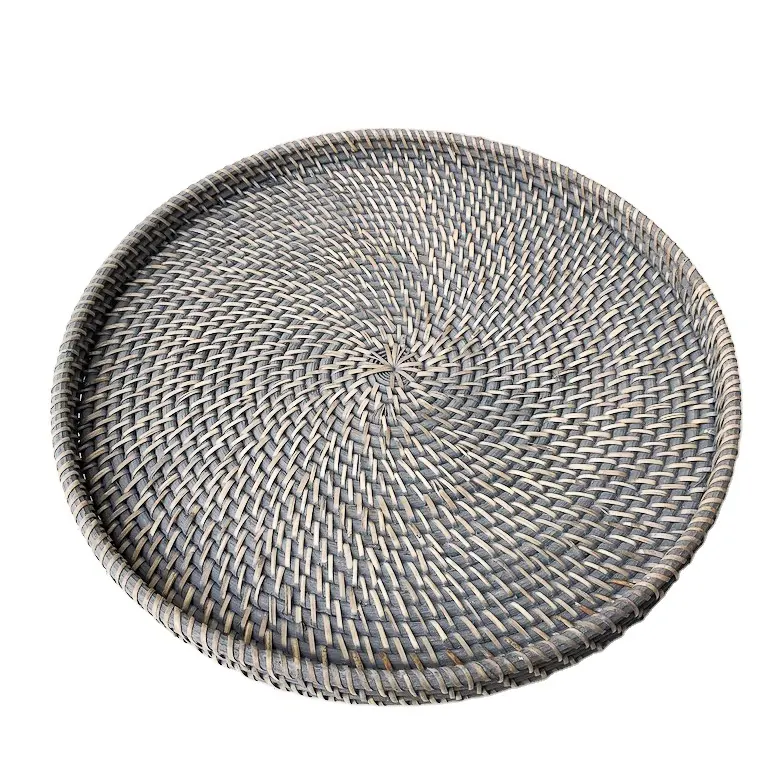 Best seller modern farmhouse New renewable resources 2021 New style eco-friendly Round Rattan Serving tray for dinning table
