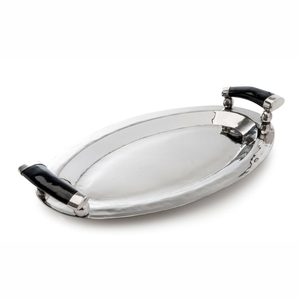 Bandeja de Servicio Moderna de Acero Inoxidable, Bandeja Decorativa Ovalada para Mesa de Centro con Asa, para Hogar, Hotel, Fiestas y Eventos - Product Image 1
