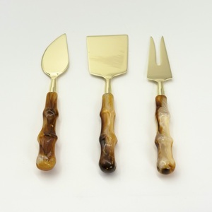 En gros, Ensemble de couteaux à beurre et à fromage à manche en résine, lames en acier inoxydable poli or, style vaisselle occidentale, en Inde - Product Image 1