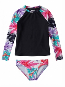 Maillot de bain à manches longues pour filles, protection solaire UPF 50+, tissu rafraîchissant en polyester et élasthanne, coutures plates, pour activités aquatiques - Product Image 6