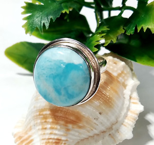 Anillo de Plata de Ley 925 con Cabujón de Larimar Natural, Hecho a Mano, Ajustable, para Boda, Compromiso, Certificado, para Mujer - Product Image 2