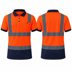 Men's Short Sleeve Hi <b>Vis</b> Reflective Polo <b>Shirt</b> Fluorescent Orange and Navy <b>High</b> Visibility Workwear Polo <b>Shirt</b> - Product Image 1
