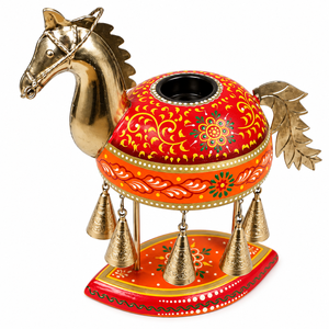 Cloche de cheval en bois peinte à la main, pièce décorative avec motifs artistiques indiens traditionnels, pour la décoration de table à la maison - Product Image 2