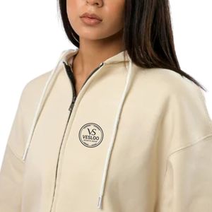 Sudadera con capucha unisex con cremallera de color amarillo claro para mujer, sudadera informal con cremallera completa, chaqueta con capucha extragrande y cómoda para ropa urbana - Product Image 4