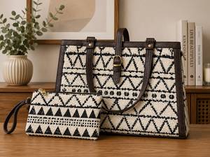 Jacquard Tote Handbag Chevron Pattern Shoulder Bag Large Capacity Shopping Travel Daily Use Women - Product Image 1