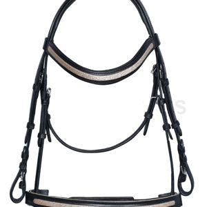 Bridon d'équitation en cuir noir de qualité supérieure avec frontal et muserolle à paillettes, logo et taille personnalisables, pour l'équitation anglaise - Product Image 1