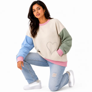 Sweat à capuche décontracté pour femme, style multi-couleurs, sans capuche, orné de strass et de perles, en polaire patchwork, coupe décontractée, vêtement d'extérieur - Product Image 4