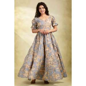 ชุดเดรสยาวพิมพ์ลายบล็อกผ้าฝ้ายสำหรับผู้หญิง ชุดเดรสยาวสไตล์โบโฮแบบอินเดียดั้งเดิม เหมาะสำหรับใส่ในวันหยุด - Product Image 2