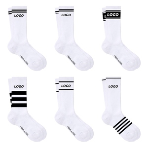 <b>Men's</b> <b>White</b> Crew <b>Socks</b> 100% Cotton Breathable Knitted Striped Logo Custom Sports <b>Socks</b> Summer Regular Style - Product Image 1