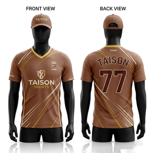 Maillot de cricket pour homme, qualité supérieure, 180 GSM, polyester interlock, crème, marine, orange, design athlétique à panneaux, logo personnalisé par transfert thermique - Product Image 5