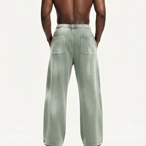Pantalon de jogging pour homme en coton épais, coupe décontractée, effet délavé, avec cordon de serrage, poches latérales, style vintage - Product Image 2