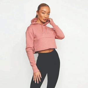 Custom logo Cropped <b>Hoodie</b> Women Clothing Street Wear Crop Top Custom Print Logo 300 GSM 100% Cotton <b>Fleece</b> <b>Hoodies</b> for Women's - Product Image 1