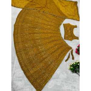 FANCY GEORGETTE EMRBOIDERY SECUENCIA CON ESPEJO REAL TRABAJO LEHENGA CHOLI CON DUPATTA AMARILLO - Product Image 5