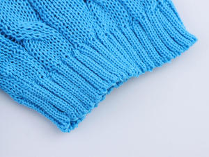 Suéter de Punto Trenzado Azul Claro para Hombre, Cuello Redondo, Acrílico, Bordado a Mano, Casual, Sólido - Product Image 2