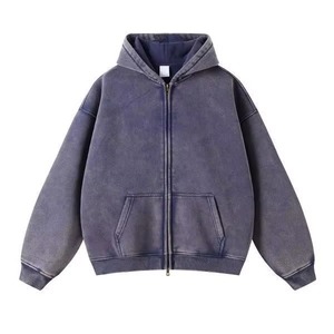 Custom Luxury Embroidery Hoody Streetwear Hoodies Fleece Blank Vintage Oversized Acid Wash Sun Faded Distressed Zip up Hoodies - Product Image 4